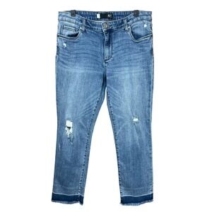 KUT From The Kloth Reese Ankle Straight Leg Distressed Blue Jeans Womens Size 10